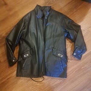 EUC CROFT & BARROW MEN'S Black  LEATHER CAR COAT W/ Removeable LINING  Sz Med/Lg